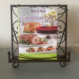 Taste of Home Metal Bronze Bible Book Photo Stand Holder w Celebrations Cookbook